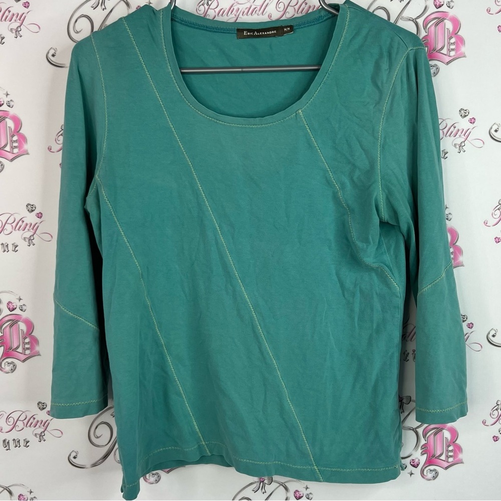 Eric Alexandre top shirt lime green stitching detail stripes Teal Women's Top